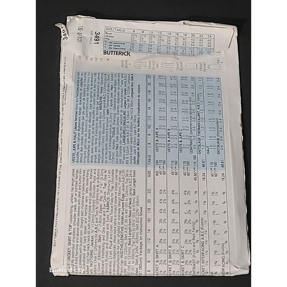 Vtg 1980s Butterick Sewing Pattern #3491 Misses Jacket Skirt Top Size 6/8/10 - Picture 3 of 6